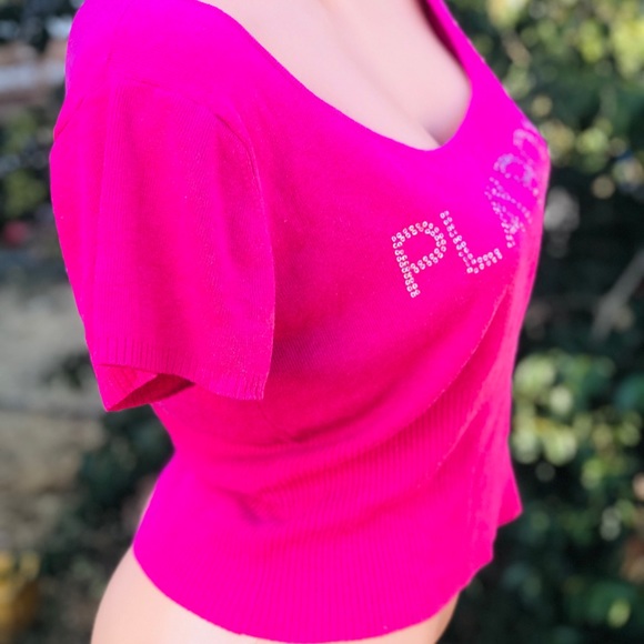Playboy bunny sweater top Pink retro Dollbaby shirt sexy cap sleeve crop Y2K vtg - Picture 6 of 9